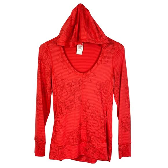 The North Face | VaporWick Red Orange Floral Print Long Sleeve Hoodie Shirt - Picture 1 of 9